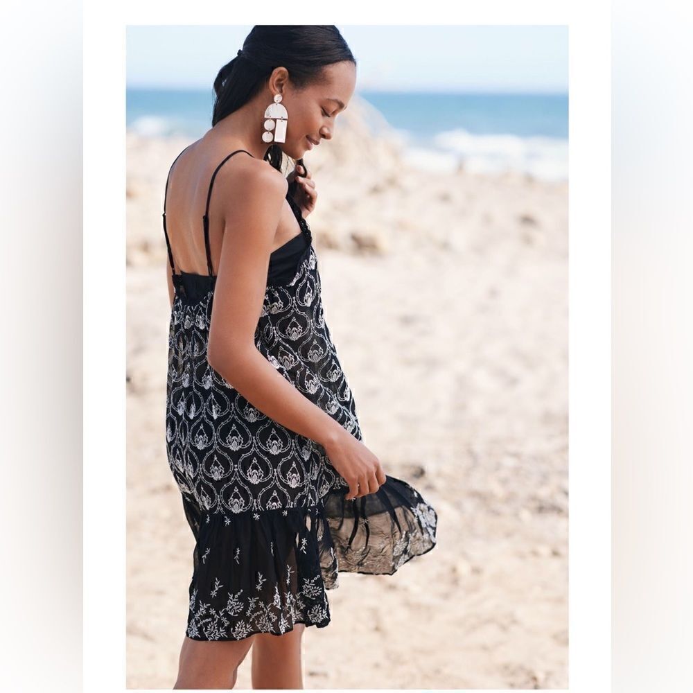 Brand New Anthropologie Sheer Embroidered Mini Lace Black & White Dress Small